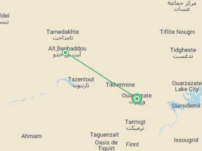 Map itinerary of Mediterranean Tour in July 2026 with 1 destination visits for the trip: Ouarzazate & Ait Benhaddou - 4 days