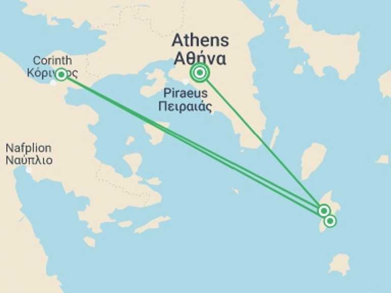 Map of Athens Sightseeing Tour with 4 destination visits for the trip: Walking on Kythnos Island - Premium