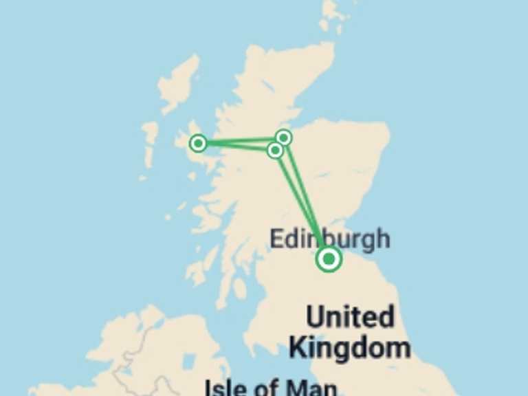 Map of 5-Day Scotland Tour with 3 destination visits for the trip: Wild Skye Volunteer Adventure
