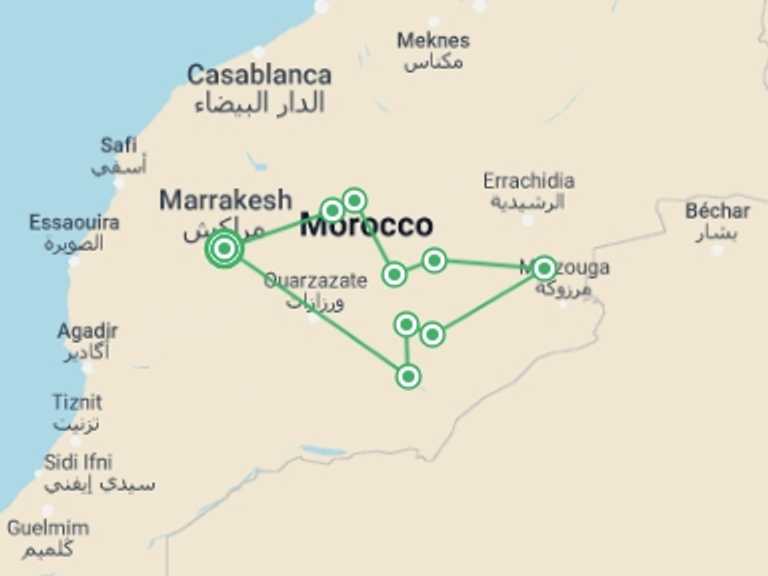 Map of Morocco Tour with 2 destination visits for the trip: Off – Raod Atlas Experience by  4x4