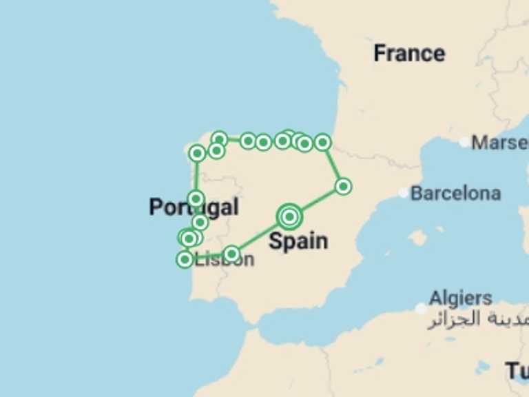 Map itinerary of Mediterranean Tour in October 2026 with 8 destination visits for the trip: Northern Spain & Portugal Discovered - 13 days