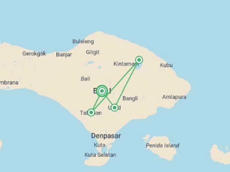 Map of Indonesia Tour with 3 destination visits for the trip: Bali Cross Country: 3 Days