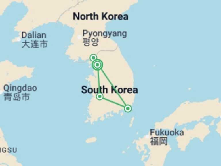 Map of Seoul Cultural, religious and historic sites Tour with 4 destination visits for the trip: South Korean Soul