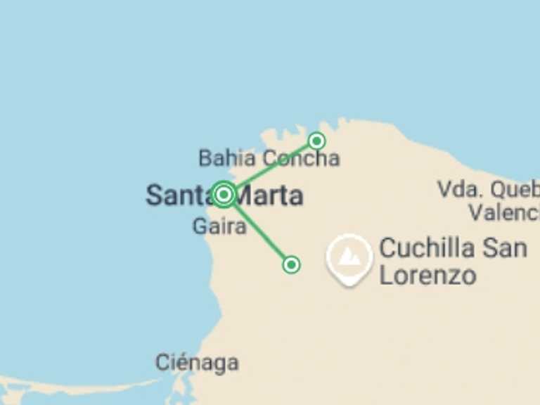 Map itinerary of Santa Marta Tour in December 2025 with 1 destination visits for the trip: Tayrona Beaches & Minca Experience 3D/2N