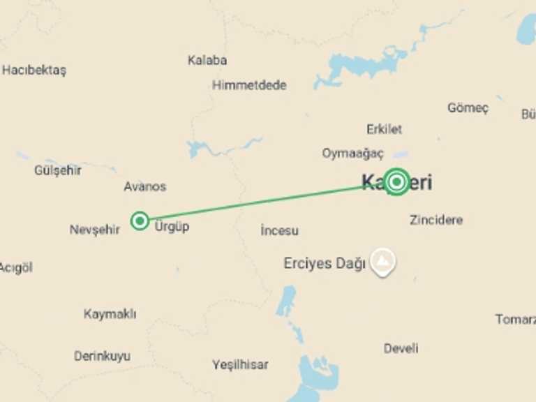 Map itinerary of Europe Tour in May 2026 with 2 destination visits for the trip: Secrets of Cappadocia - 4 days