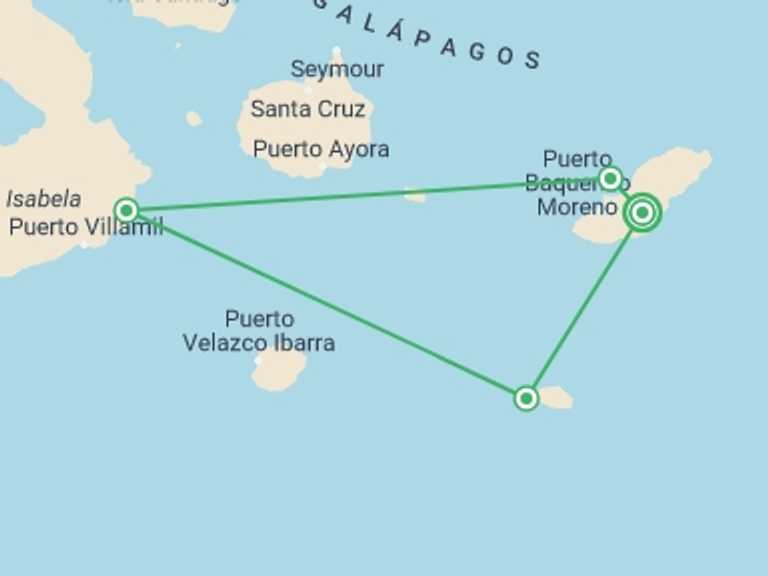 Map itinerary of Ecuador Tour in September 2027 with 5 destination visits for the trip: 5 Days San Cristobal Island Wonders
