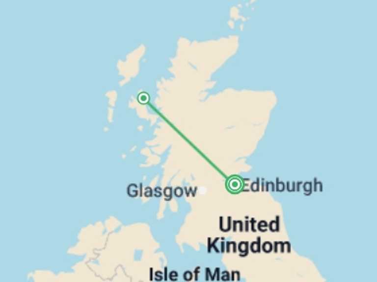 Map of Europe Tour with 2 destination visits for the trip: Loch Ness, Skye & Jacobite Steam Train - 4 days