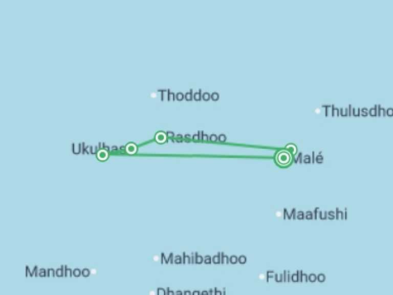 Map of a Cruise Tour with 5 destination visits for the trip: Maldives Private Relaxed Island Hopping 8D/7N