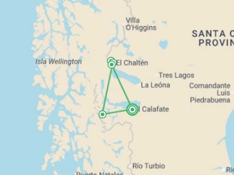 Map of South America Tour with 7 destination visits for the trip: Glaciers and Peaks - GROUP TOUR