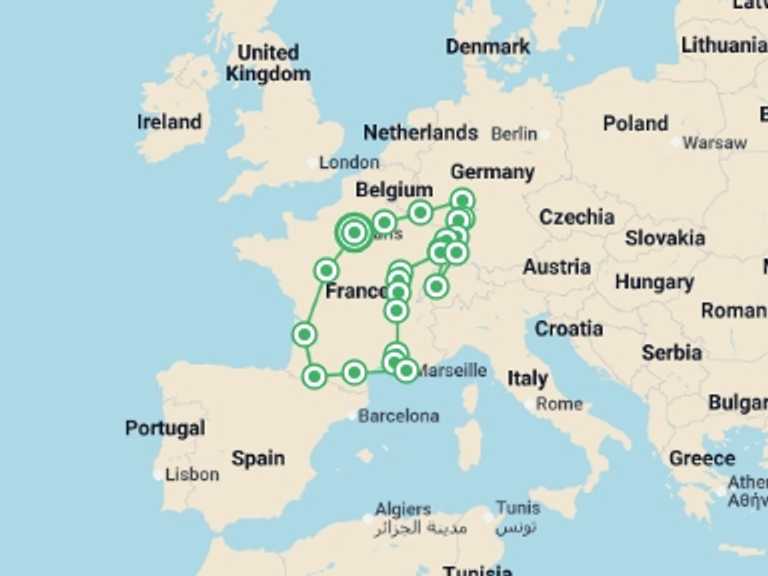 Map itinerary of Strasbourg Tour in October 2025 with 9 destination visits for the trip: Dreaming of France and the Black Forest
