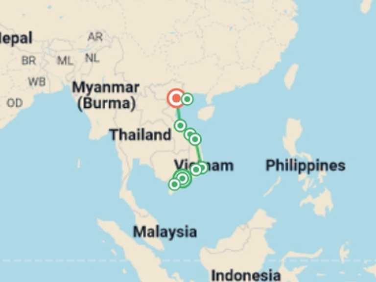 Map itinerary of Hanoi Tour in February 2027 with 9 destination visits for the trip: Best of Vietnam
