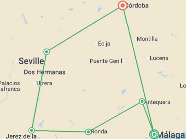 Map of Europe Tour with 6 destination visits for the trip: Enchanting Southern Spain Self-Drive