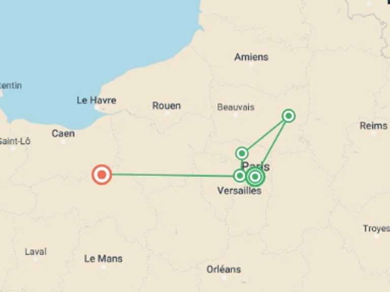 Map of Paris Cruise Tour with 5 destination visits for the trip: Historic Residences, Local Cuisine, and Hidden Gems in the Oise Valley (port-to-port cruise)