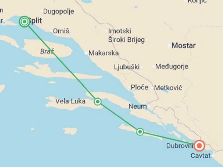 Map of Europe Tour with 3 destination visits for the trip: Cruise Split to Dubrovnik Express - 4 days