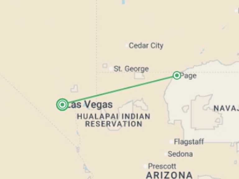 Map itinerary of North America Tour in June 2026 with 2 destination visits for the trip: Monument Valley & Antelope Canyon - 3 days