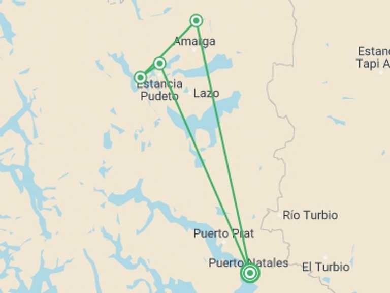 Map of a Wildlife Tour with 6 destination visits for the trip: Torres del Paine - The W Trek