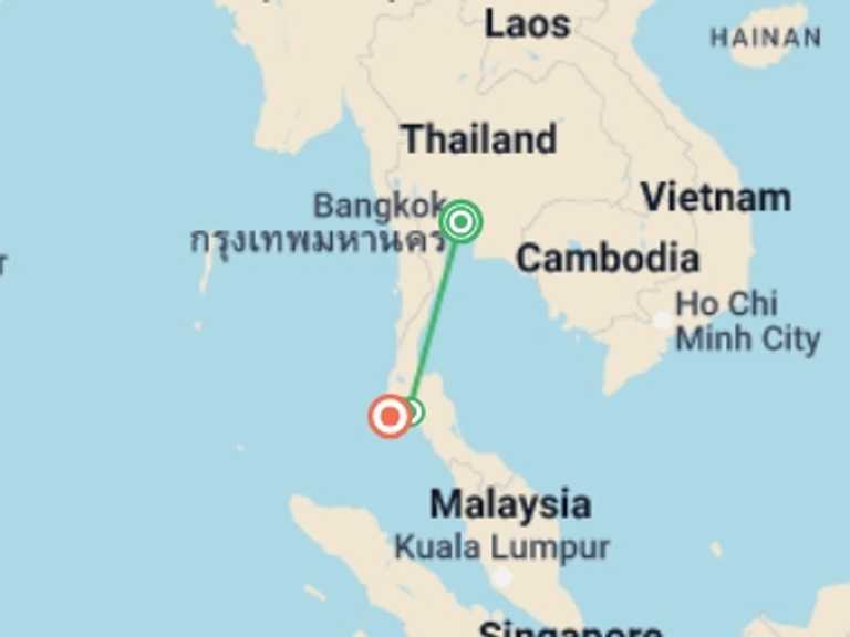 Map of a Beach Tour with 4 destination visits for the trip: Thailand Beaches: Bangkok to Phuket