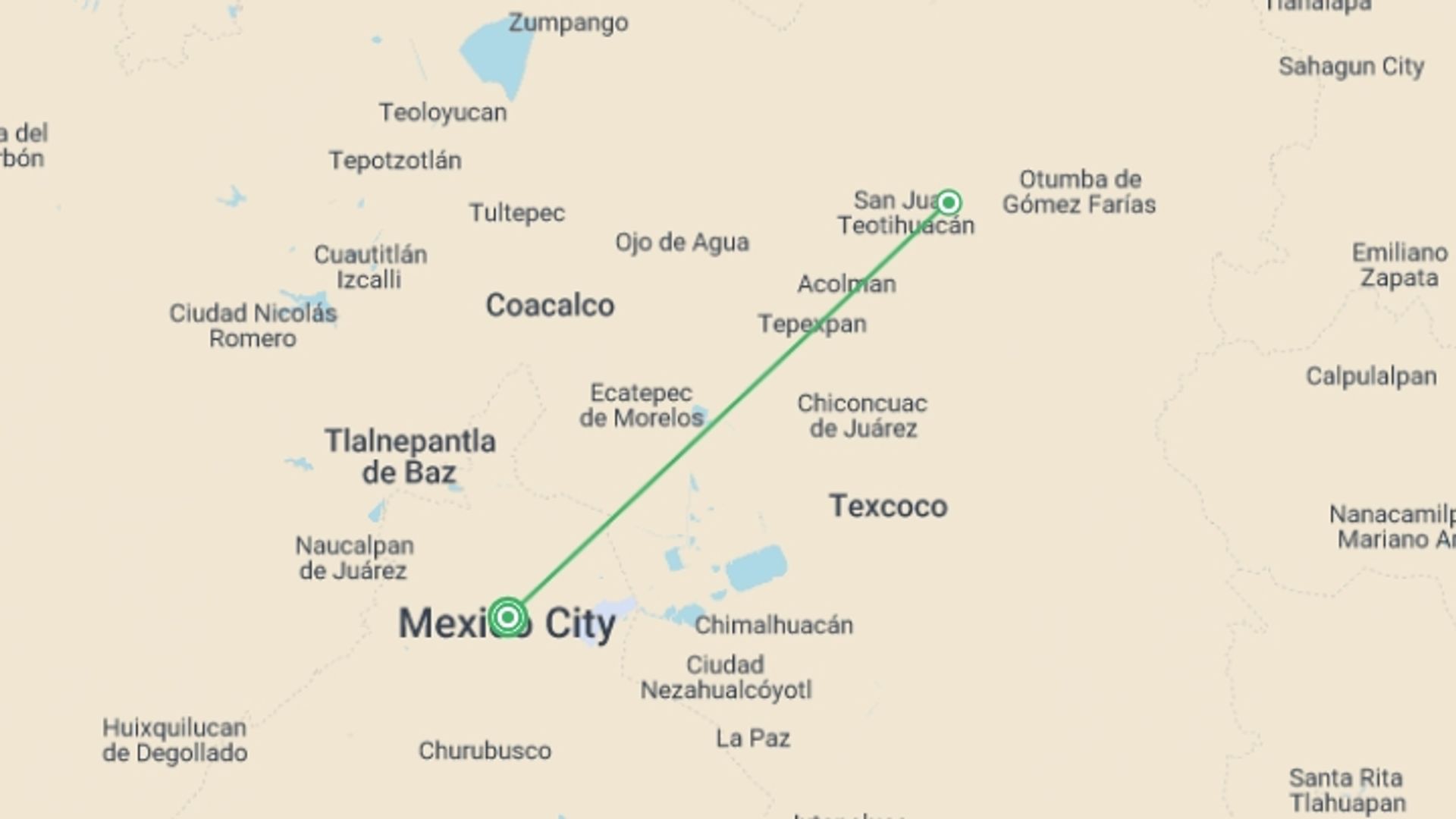A map showing the tour itinerary for the trip: A Taste Of Mexico City, City Break, starting in Mexico City, Mexico and ending in Mexico City, Mexico going through 0 other destinations.
