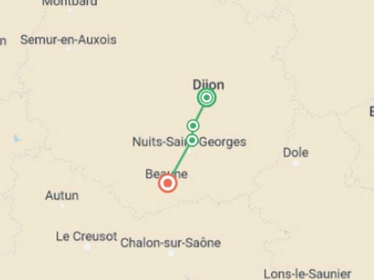 Map of Europe Tour with 4 destination visits for the trip: Walking in Burgundy's Vineyards