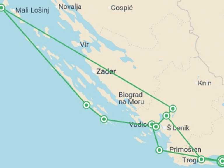 Map itinerary of Europe Tour in September 2026 with 7 destination visits for the trip: Split to Split (Deluxe Superior) - 8 days