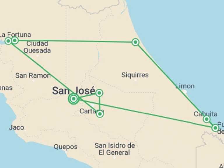 Map of a Farm and plantation visits Tour with 7 destination visits for the trip: Naturally Costa Rica