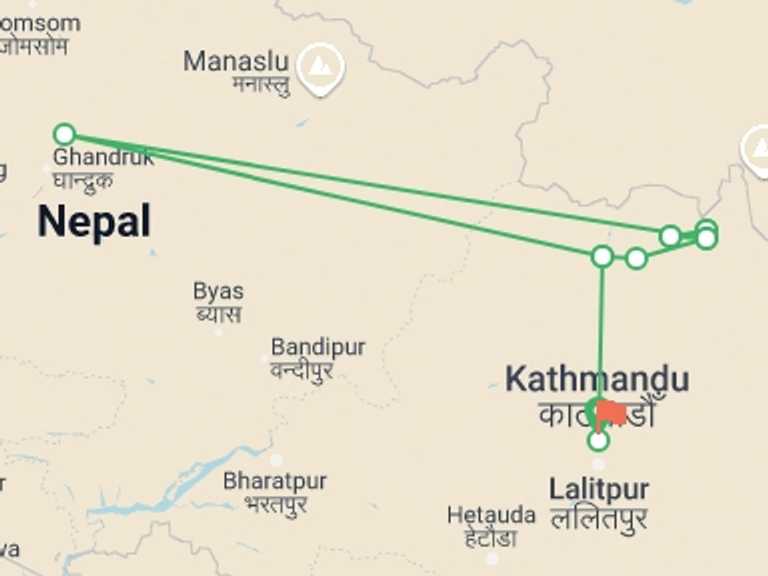 Map itinerary of Kathmandu Tour in September 2027 with 8 destination visits for the trip: Yala Peak climbing 