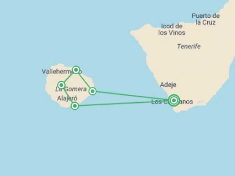 Map itinerary of Mediterranean Tour in Winter with 6 destination visits for the trip: Exploring La Gomera - 8 Days