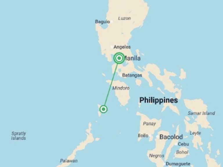 Map of South East Asia Tour with 2 destination visits for the trip: Manila & Palawan Explorer - 8 days