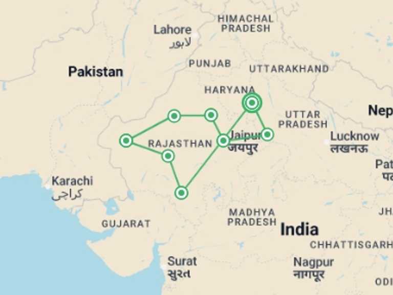Map itinerary of Udaipur Tour in March 2027 with 8 destination visits for the trip: Rajasthan Experience