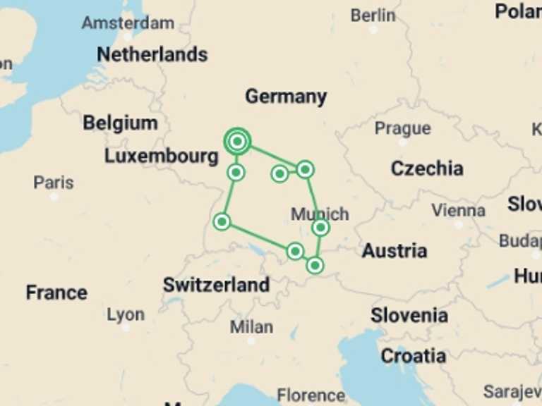 Map of a Romantic Tour with 7 destination visits for the trip: Romantic Germany Self Drive