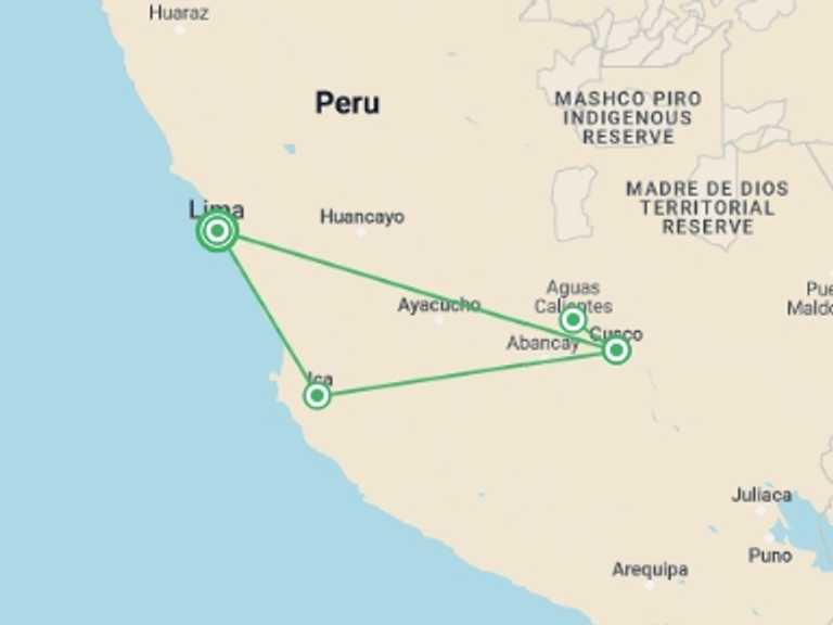 Map of Lima Food Tour with 3 destination visits for the trip: Peru Trip: 12 Days - FnEZ EVOLUTION 25+