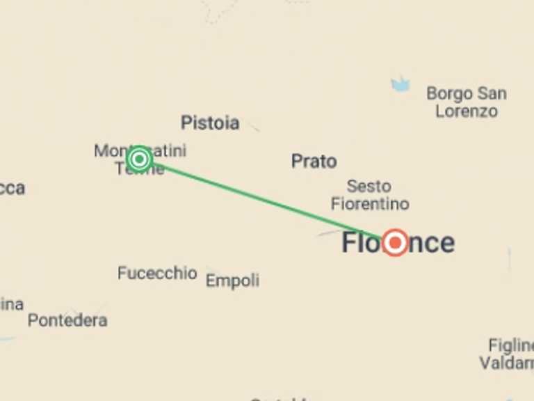Map itinerary of Italy Tour in August 2026 with 2 destination visits for the trip: 2-day Private Florence Spa & Wellness: Classic Heritage & Natural Cave Experience