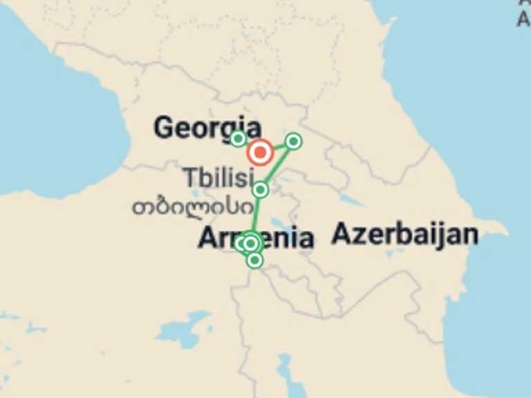 Map of Europe Tour with 6 destination visits for the trip: Best of Georgia & Armenia