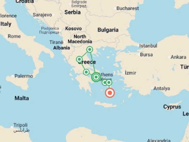 Map of a Food Tour with 7 destination visits for the trip: Best of Greece