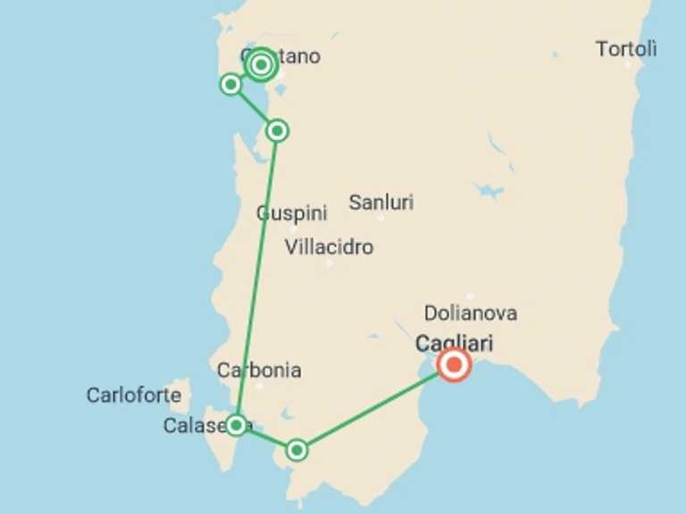Map of Italy Tour with 6 destination visits for the trip: Cycling in Sardinia
