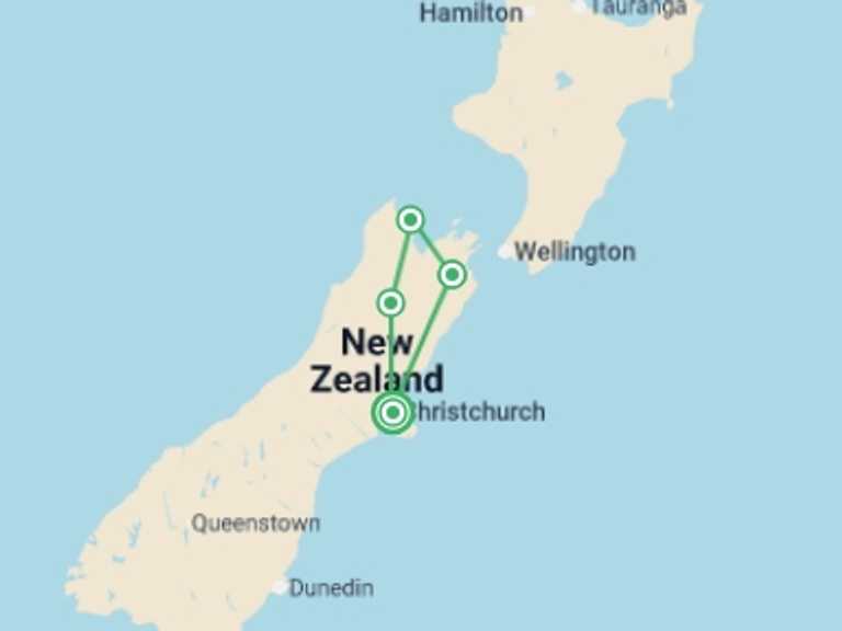 Map of Oceania Tour with 5 destination visits for the trip: Walk New Zealand's Abel Tasman & Queen Charlotte