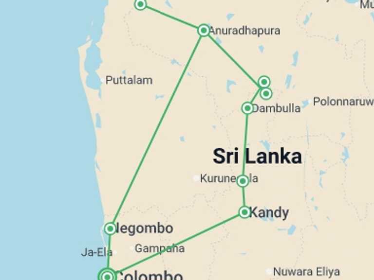 Map of South Asia Tour with 5 destination visits for the trip: The Local Way Of Sri Lanka, Private Tour