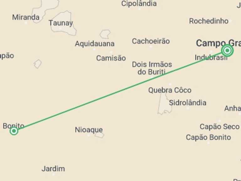 Map itinerary of Brazil Tour in September 2027 with 2 destination visits for the trip: Bonito Experience