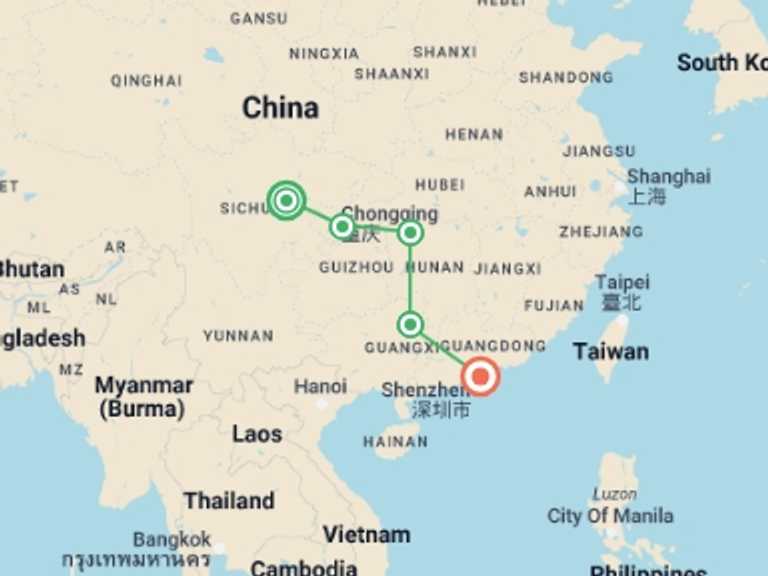 Map itinerary of Yangshuo Tour in Spring with 5 destination visits for the trip: China: National Parks & Vibrant Cities