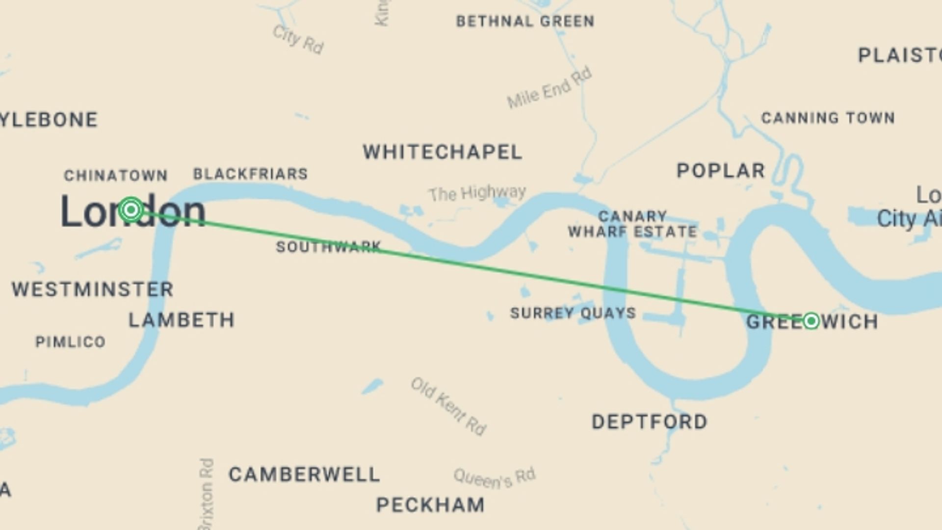 A map showing the tour itinerary for the trip: Spotlight on London , starting in London, England and ending in London, England going through 0 other destinations.