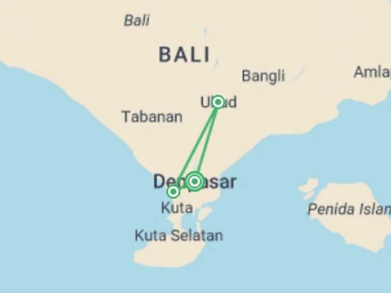 Map of Indonesia Tour with 3 destination visits for the trip: Romance Of Bali, Private Tour