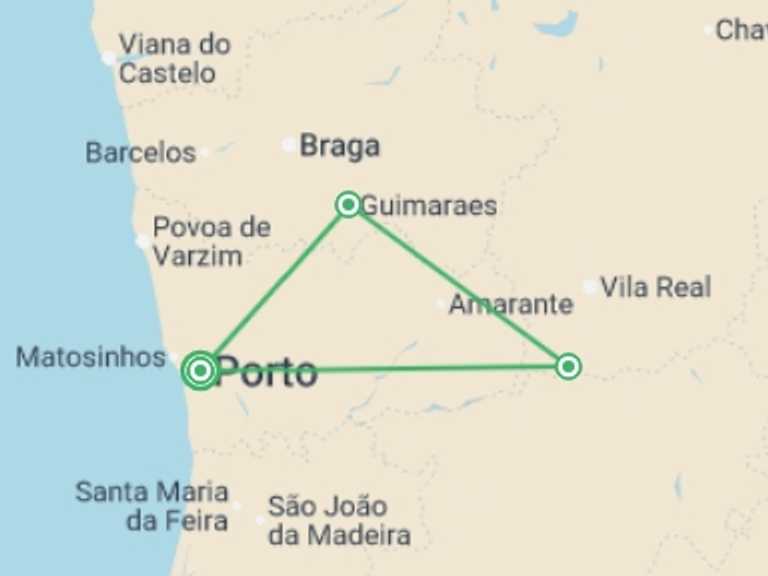 Map itinerary of Europe Tour in January 2027 with 3 destination visits for the trip: The Pearls Of The North Of Portugal, Self-drive