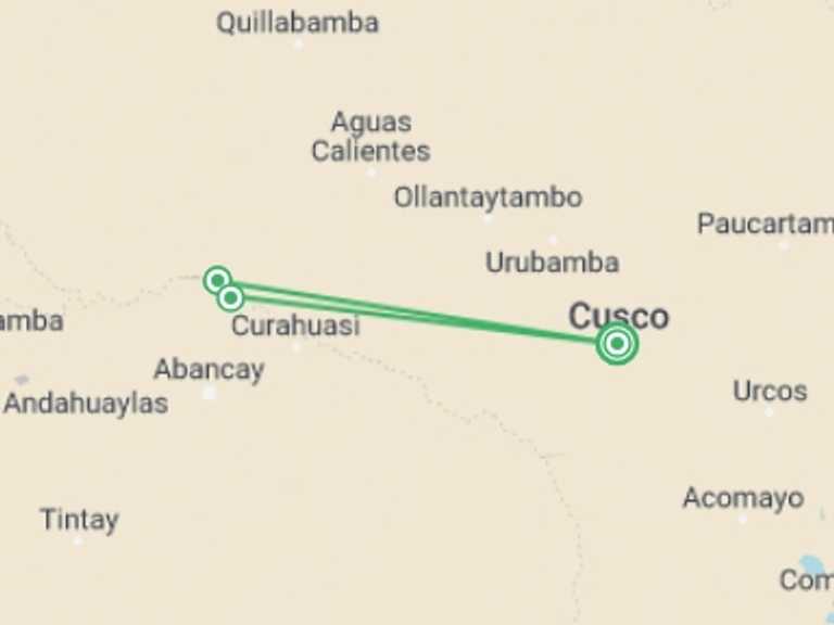 Map itinerary of Peru Tour in July 2027 with 3 destination visits for the trip: The Inka Trail Trek 