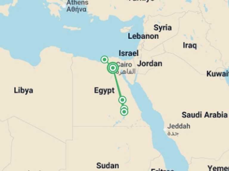 Map itinerary of Mediterranean Tour in September 2026 with 5 destination visits for the trip: Alexandria & Ancient Egypt with Cruise - 13 days