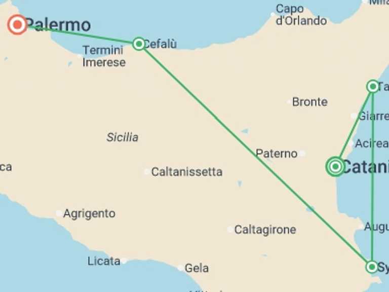 Map of Palermo Sightseeing Tour with 6 destination visits for the trip: Real Sicily