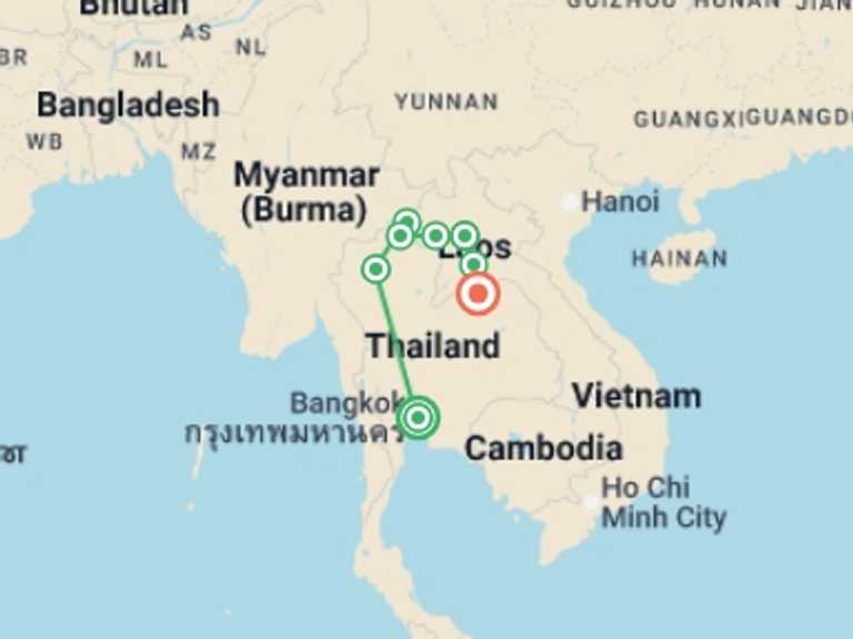 Map of Asia Tour with 7 destination visits for the trip: Thailand and Laos: Ancestral Mekong Route