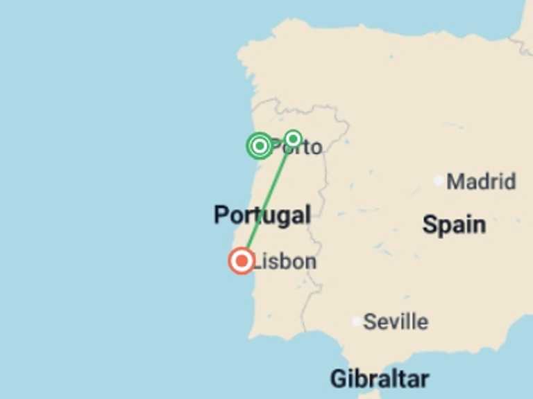 Map of Europe Tour with 3 destination visits for the trip: Signature: Portugal's Porto, Douro Valley, & Lisbon