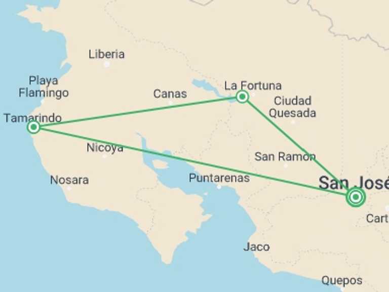 Map of a Self-drive or vehicle rental Tour with 3 destination visits for the trip: Fantasy On Beaches And Volcanoes, Self-drive