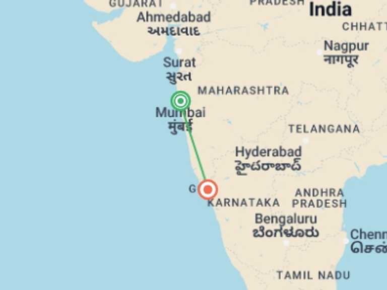 Map of Mumbai Cultural, religious and historic sites Tour with 2 destination visits for the trip: Best of Mumbai & Goa