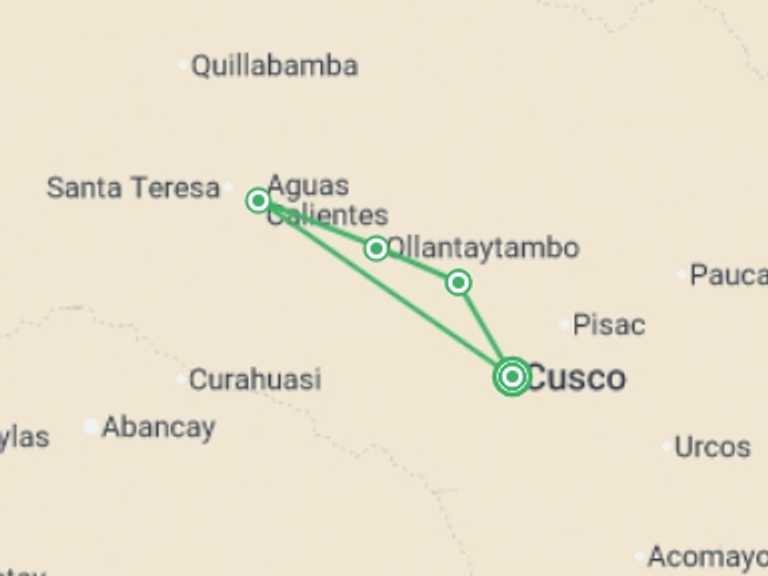 Map itinerary of South America Tour in November 2026 with 3 destination visits for the trip: Peru: Women's Expedition